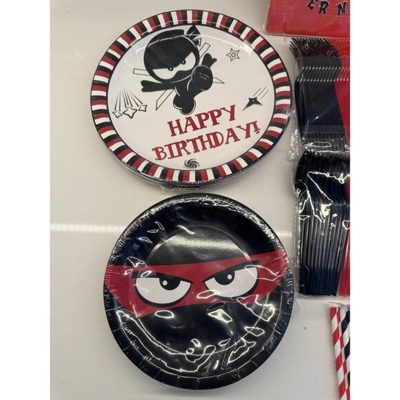 Ninja Birthday Party Supplies serves 24 Dinner Plates Dessert Plates Cups Napkin - Picture 11 of 12